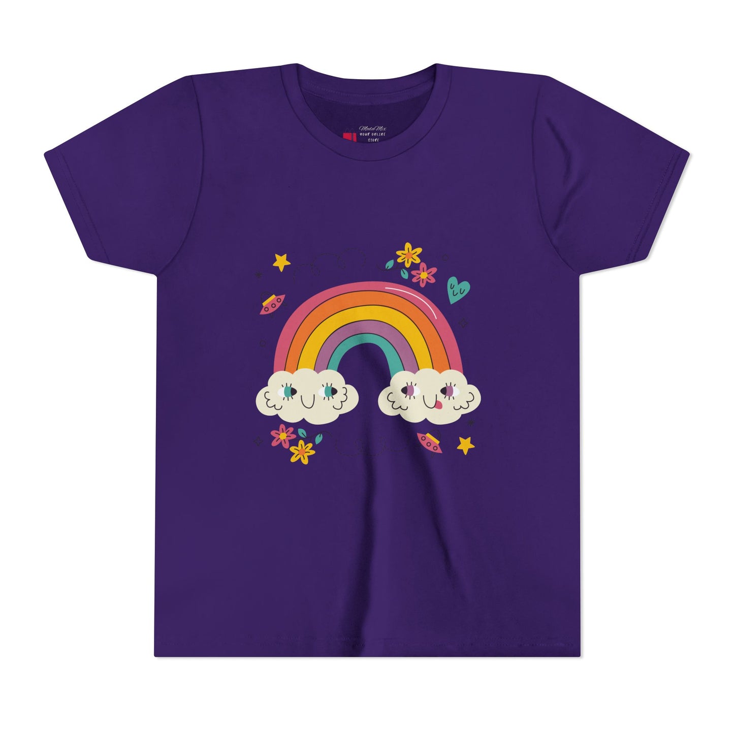 Youth Rainbow Tee — Cute Smiling Clouds & Rainbow Kids Shirt
