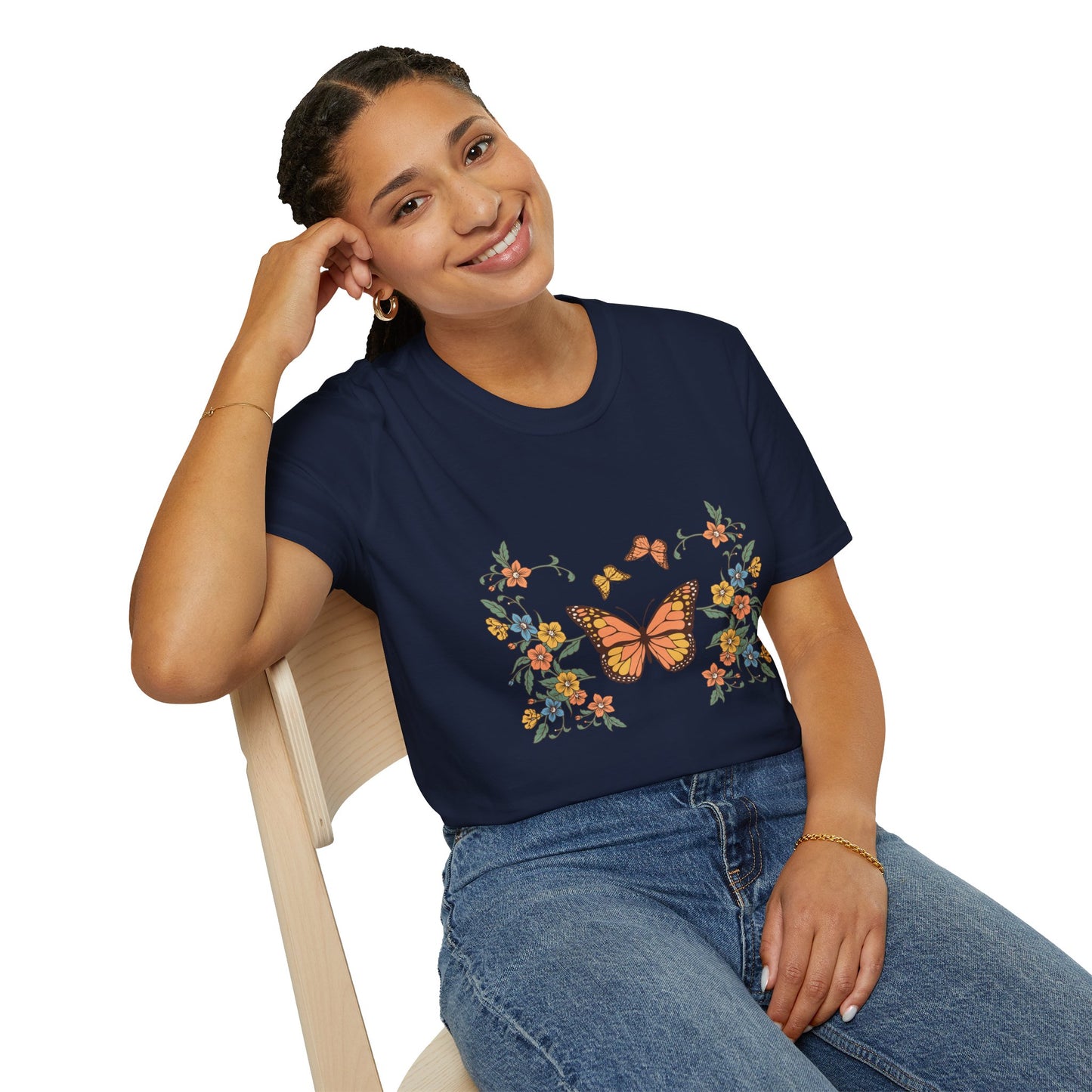 Monarch Butterfly Floral Tee — Vintage Botanical Butterfly T-Shirt