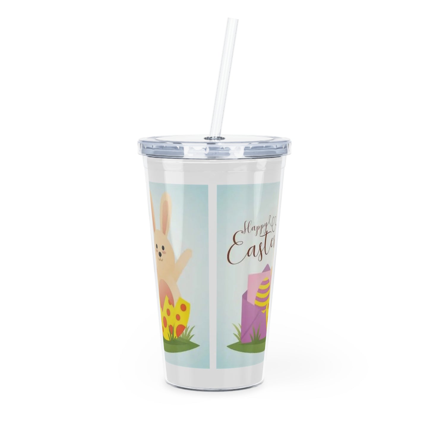 Easter Bunny Plastic Tumbler with Straw — Cute Spring Egg Design
