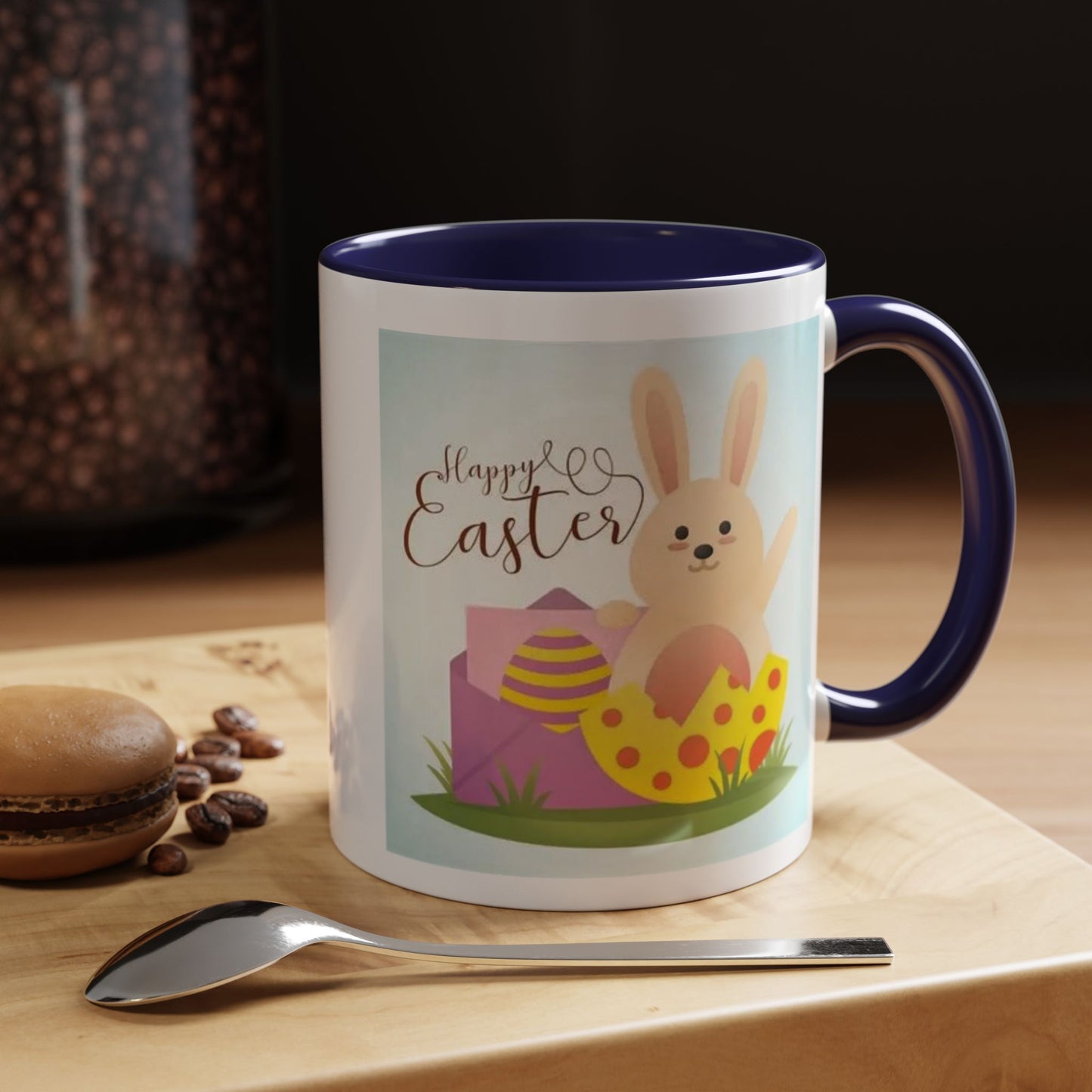 Easter Bunny Accent Coffee Mug – "Happy Easter" Spring Bunny & Egg Design (11/15oz)