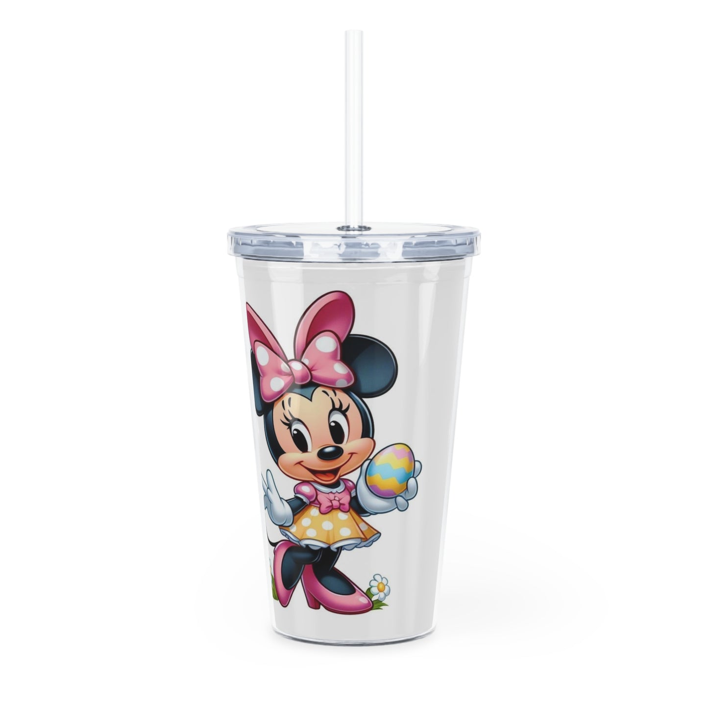 Minnie Mouse Easter Plastic Tumbler with Straw - Cute Cartoon Spring Drink Cup