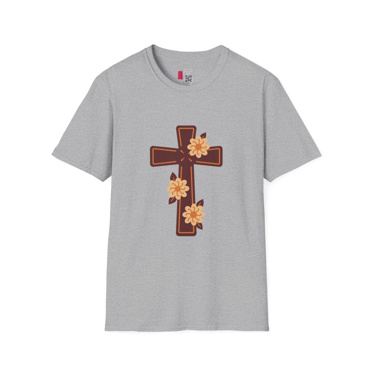 Floral Cross T-Shirt — Religious Christian Tee with Yellow Flower Accent