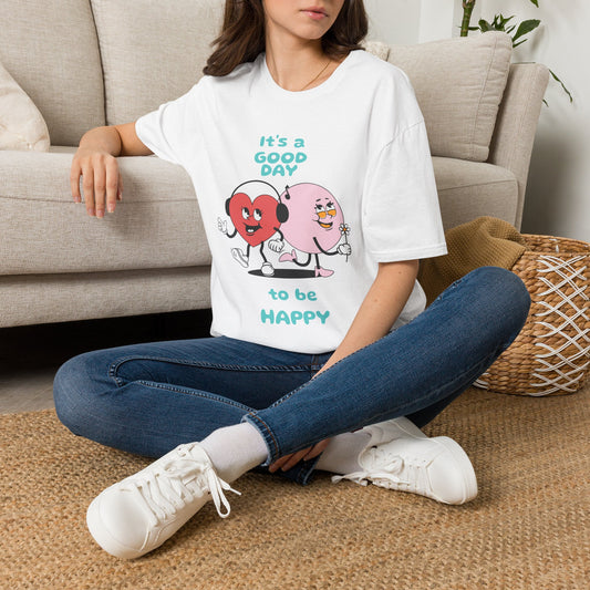 It's a Good Day to Be Happy T-Shirt — Cute Heart & Smile Graphic Tee