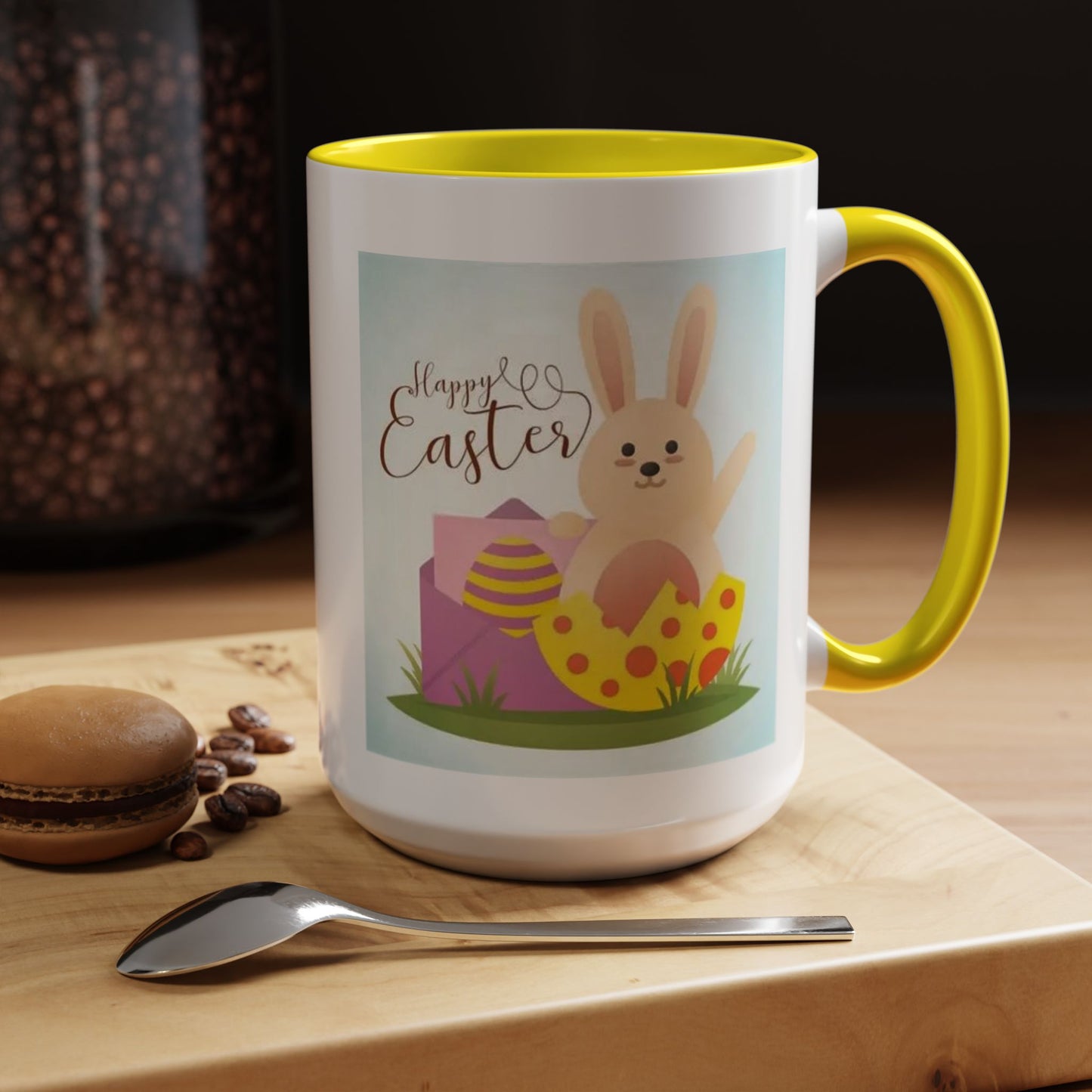 Easter Bunny Accent Coffee Mug – "Happy Easter" Spring Bunny & Egg Design (11/15oz)