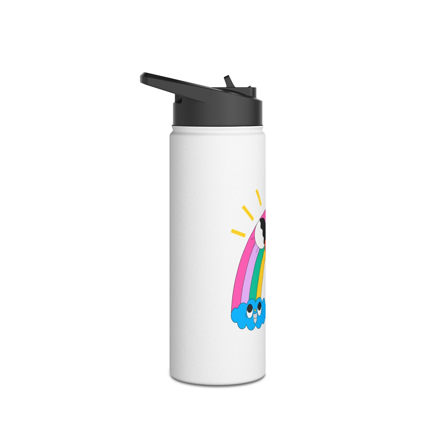 Cute Rainbow Water Bottle — Smiley Clouds & Sun Stainless Steel Bottle