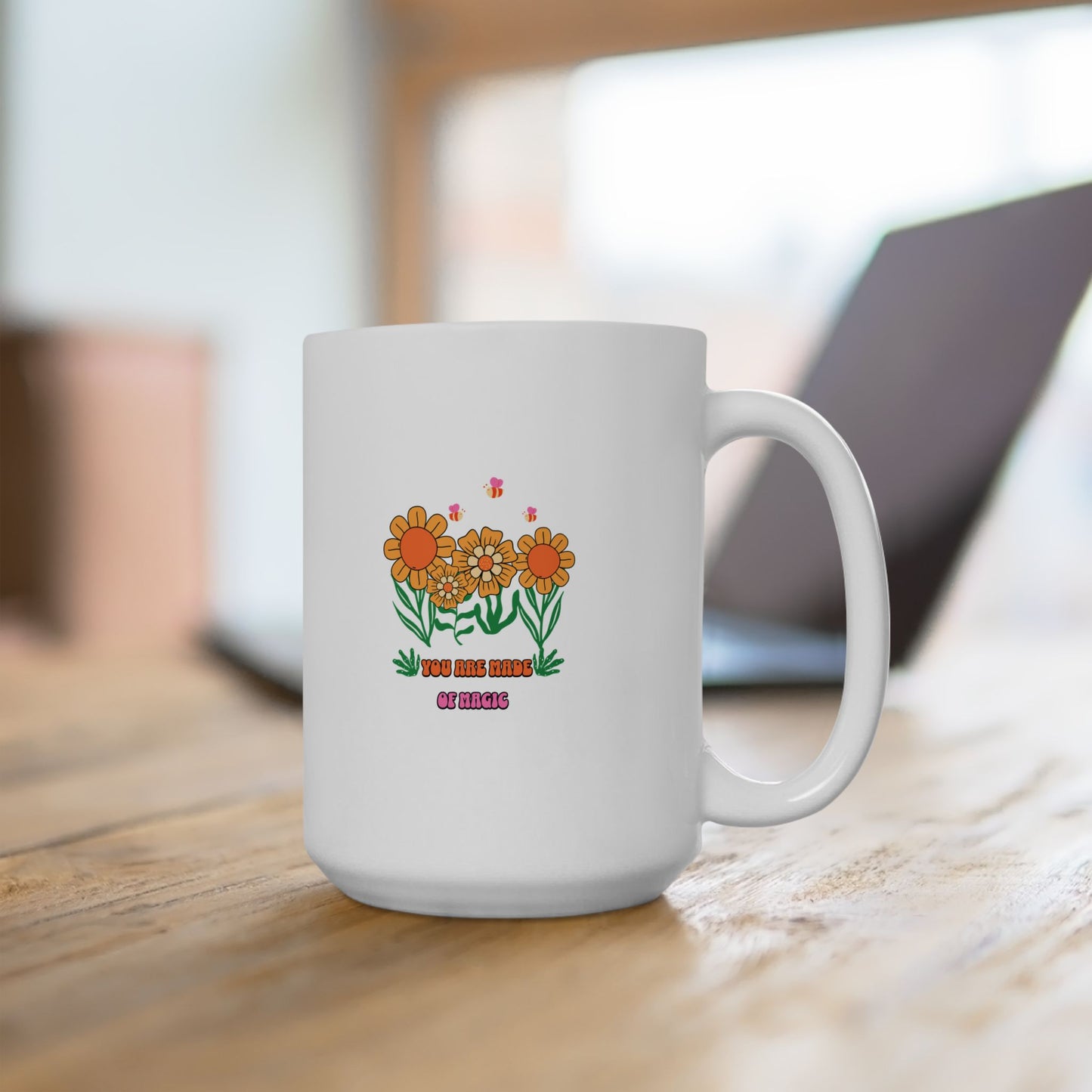 Floral Bloom Ceramic Mug — Orange Watercolor Flower Coffee Cup (11oz, 15oz)