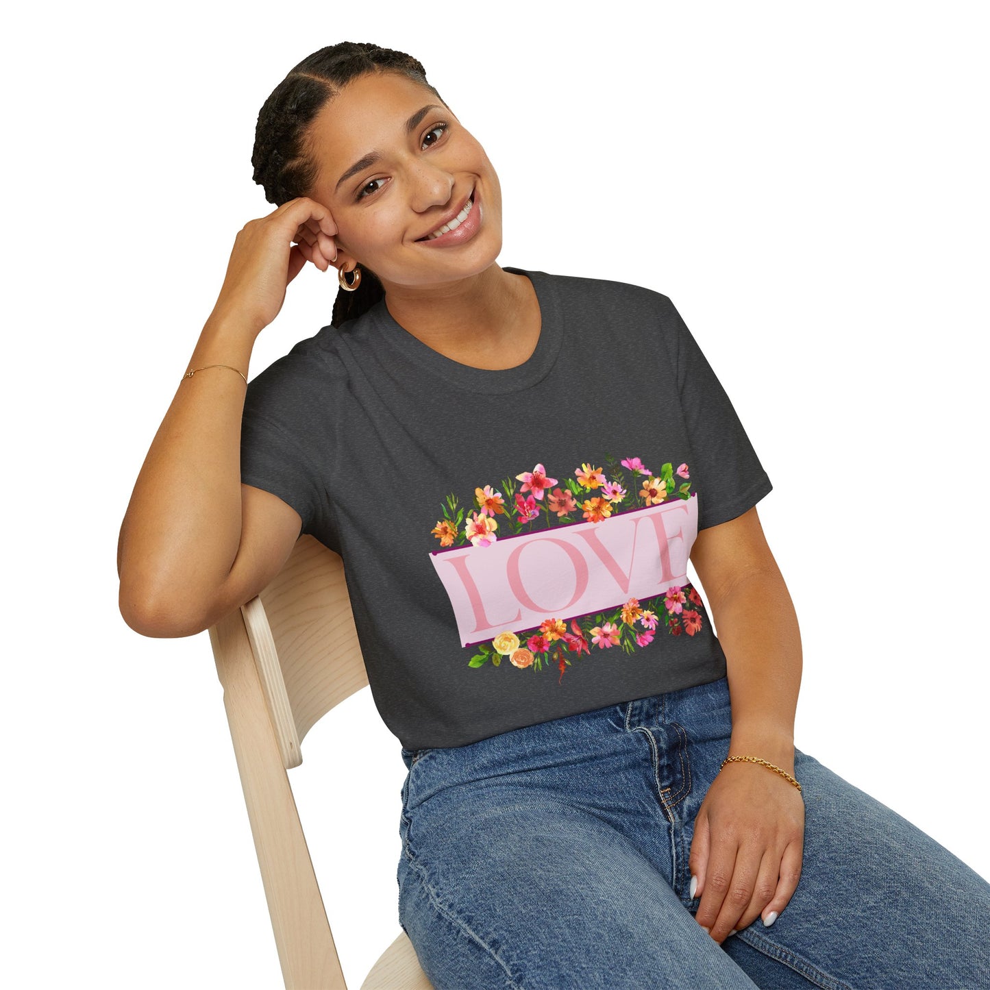 Love Floral T-Shirt — Pink "LOVE" Graphic Tee for Women & Gifts