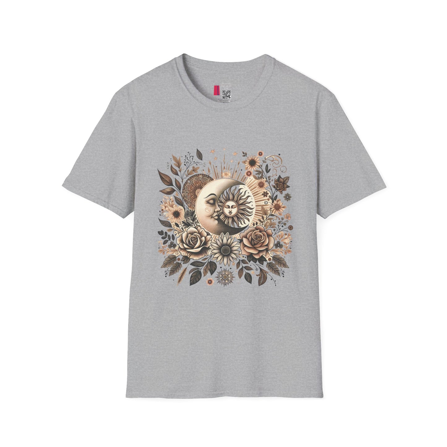Celestial Sun & Moon Floral T-Shirt — Vintage Boho Astrology Tee
