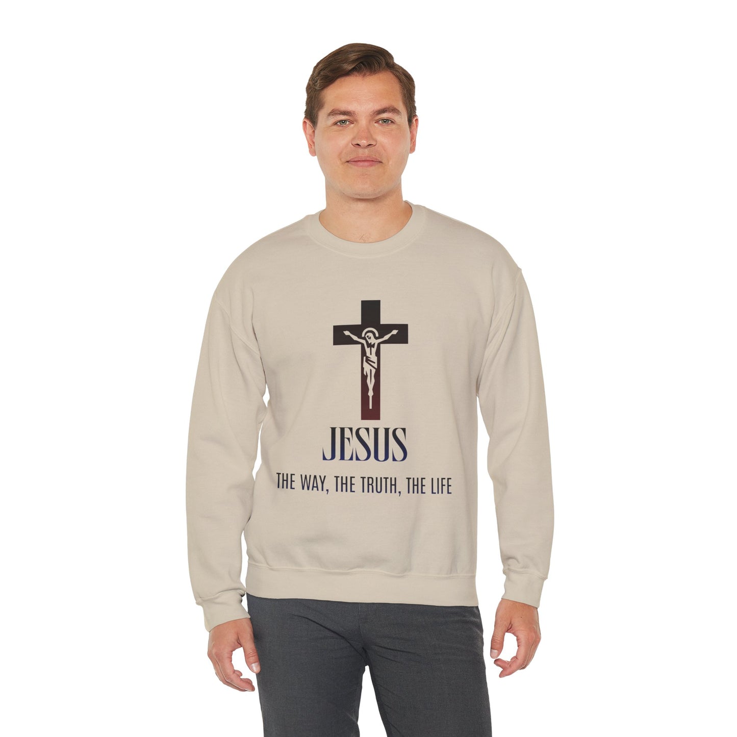 Jesus Cross Crewneck Sweatshirt — "The Way, The Truth, The Life" Christian Pullover