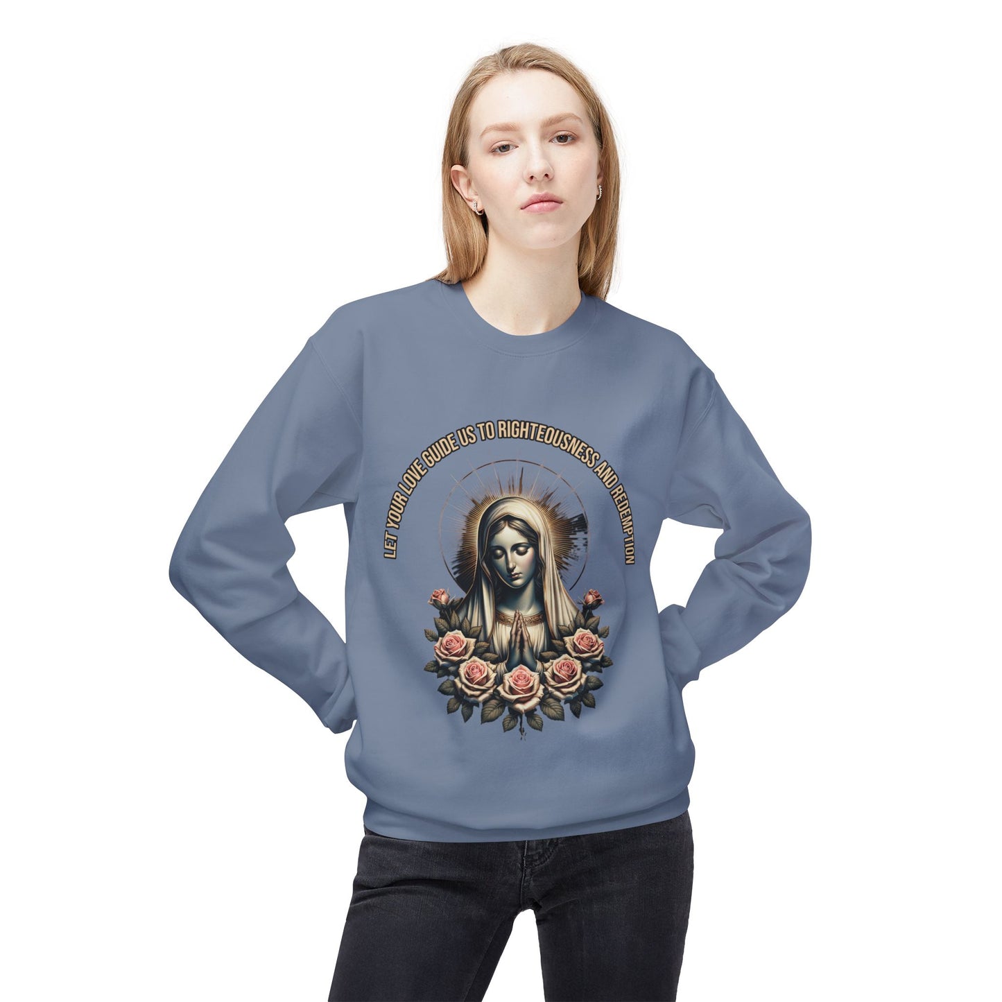 Virgin Mary Floral Sweatshirt — 'She Will Be Comfort For Those Who Mourn' Religious Crewneck