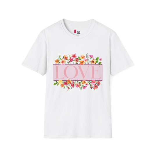 Love Floral T-Shirt — Pink "LOVE" Graphic Tee for Women & Gifts