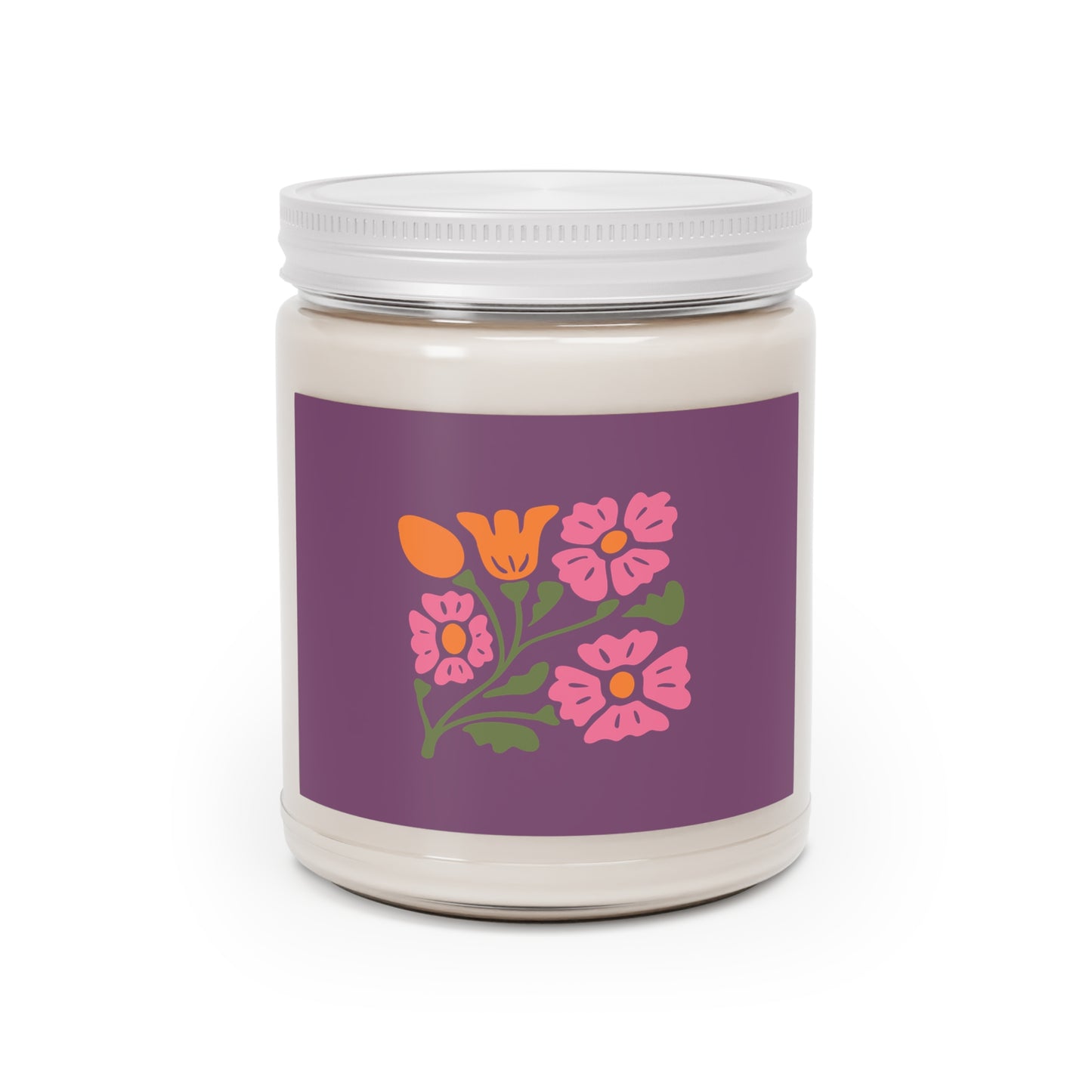 Floral Soy Candle 9oz — Hand-Poured Scented Candle with White Lid