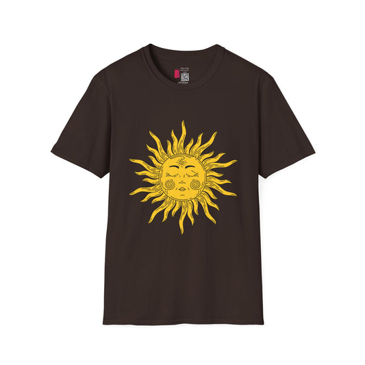 Vintage Celestial Sun T-Shirt — Retro Yellow Sun Face Graphic Tee