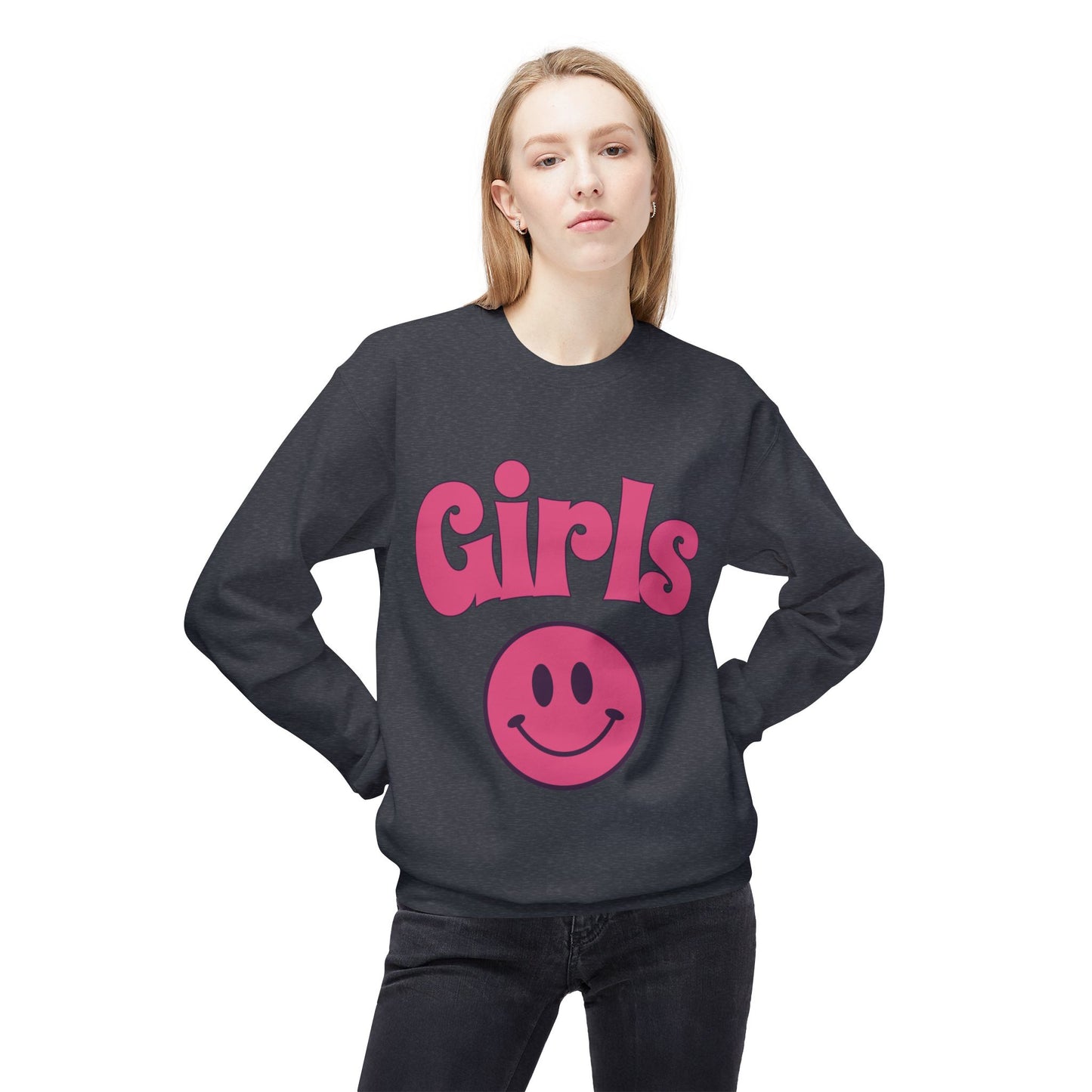 Girls Smiley Crewneck Sweatshirt – Retro Pink Logo