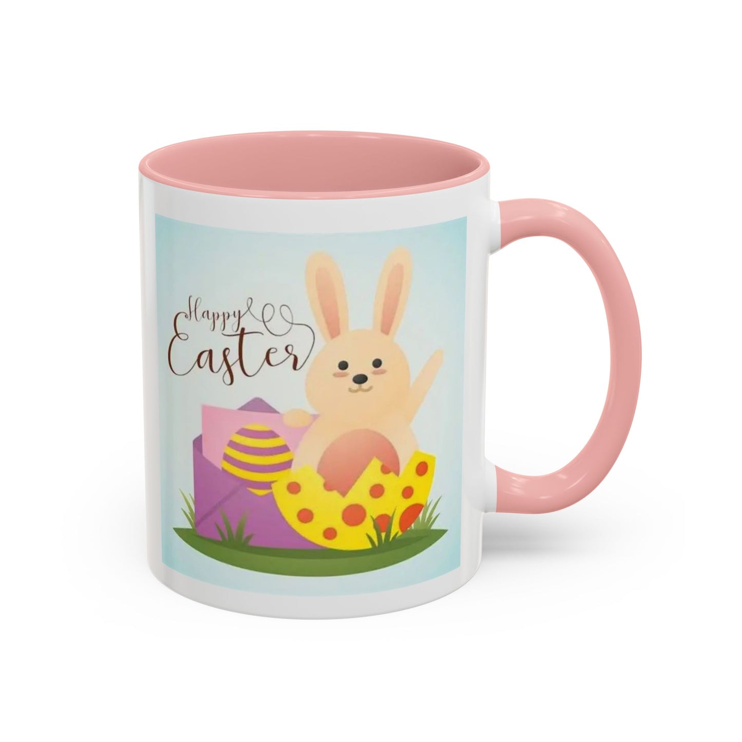 Easter Bunny Accent Coffee Mug – "Happy Easter" Spring Bunny & Egg Design (11/15oz)