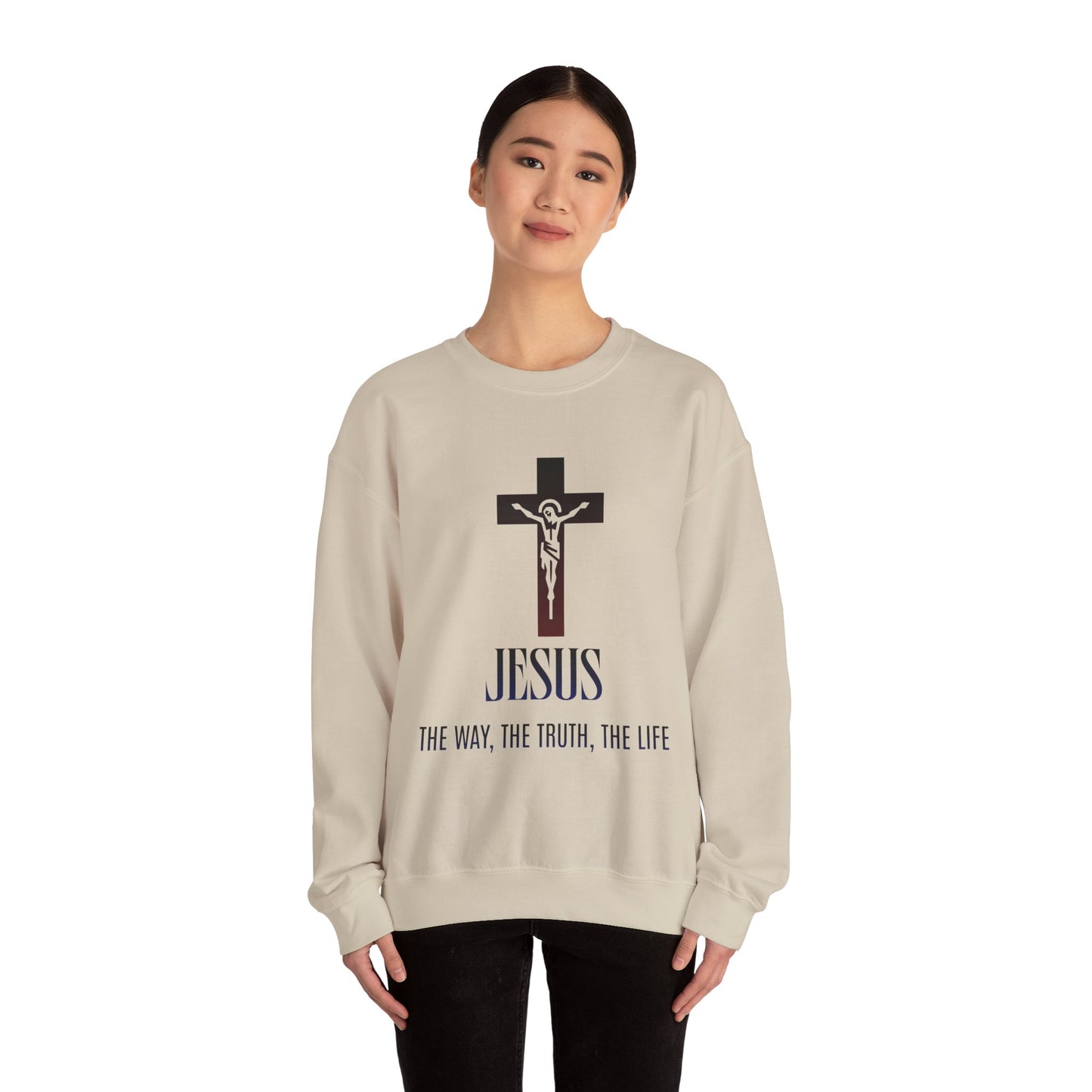 Jesus Cross Crewneck Sweatshirt — "The Way, The Truth, The Life" Christian Pullover