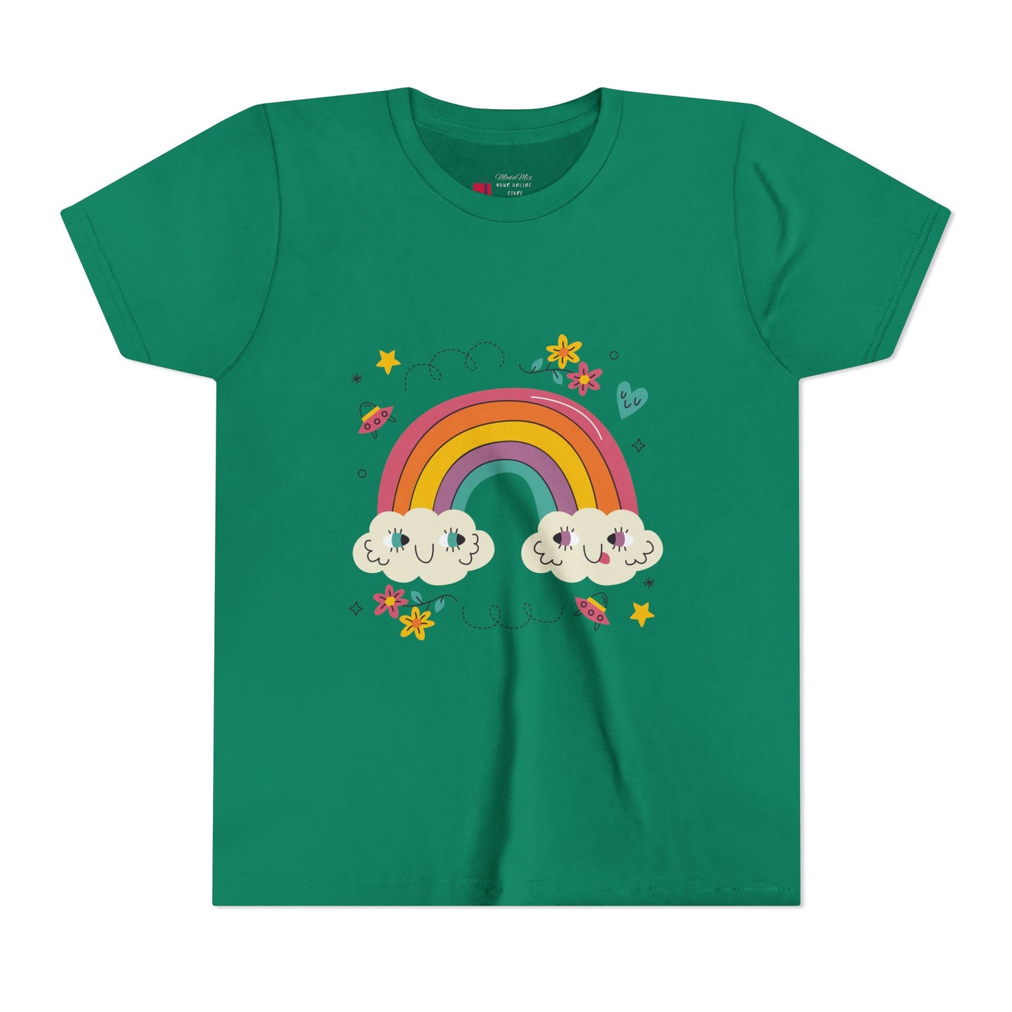 Youth Rainbow Tee — Cute Smiling Clouds & Rainbow Kids Shirt