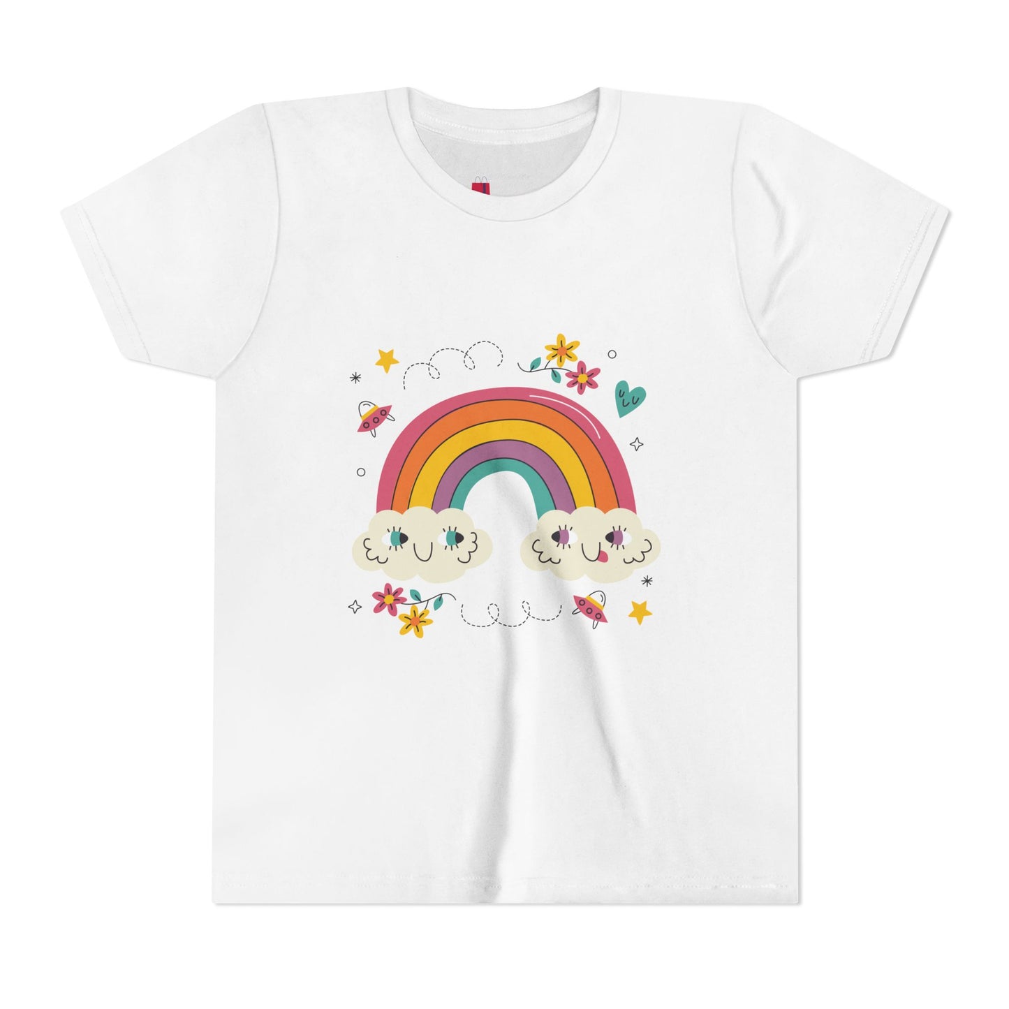 Youth Rainbow Tee — Cute Smiling Clouds & Rainbow Kids Shirt