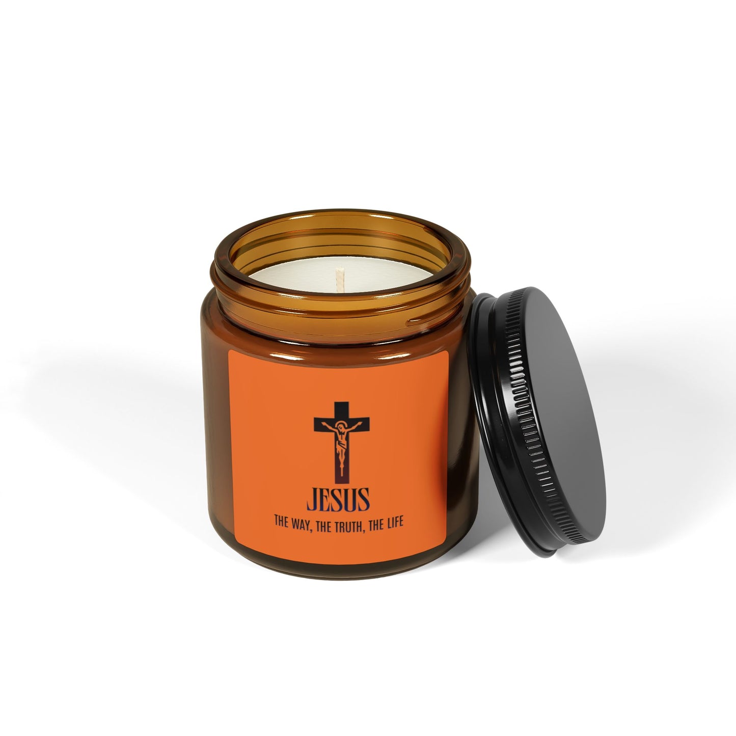 Jesus Cross Scented Soy Candle — Inspirational Amber Jar (Multiple Sizes)