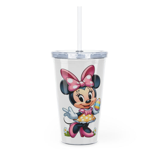 Minnie Mouse Easter Plastic Tumbler with Straw - Cute Cartoon Spring Drink Cup