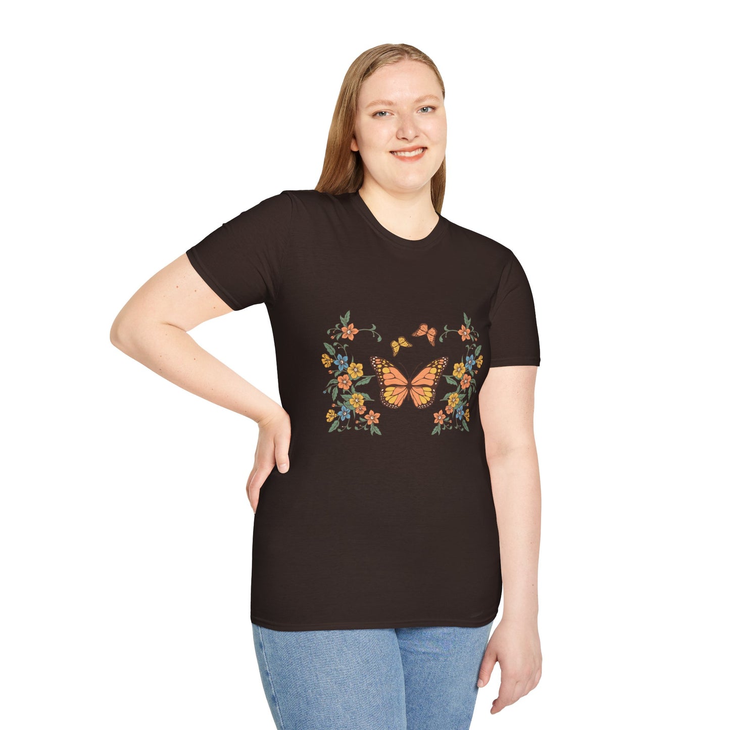 Monarch Butterfly Floral Tee — Vintage Botanical Butterfly T-Shirt