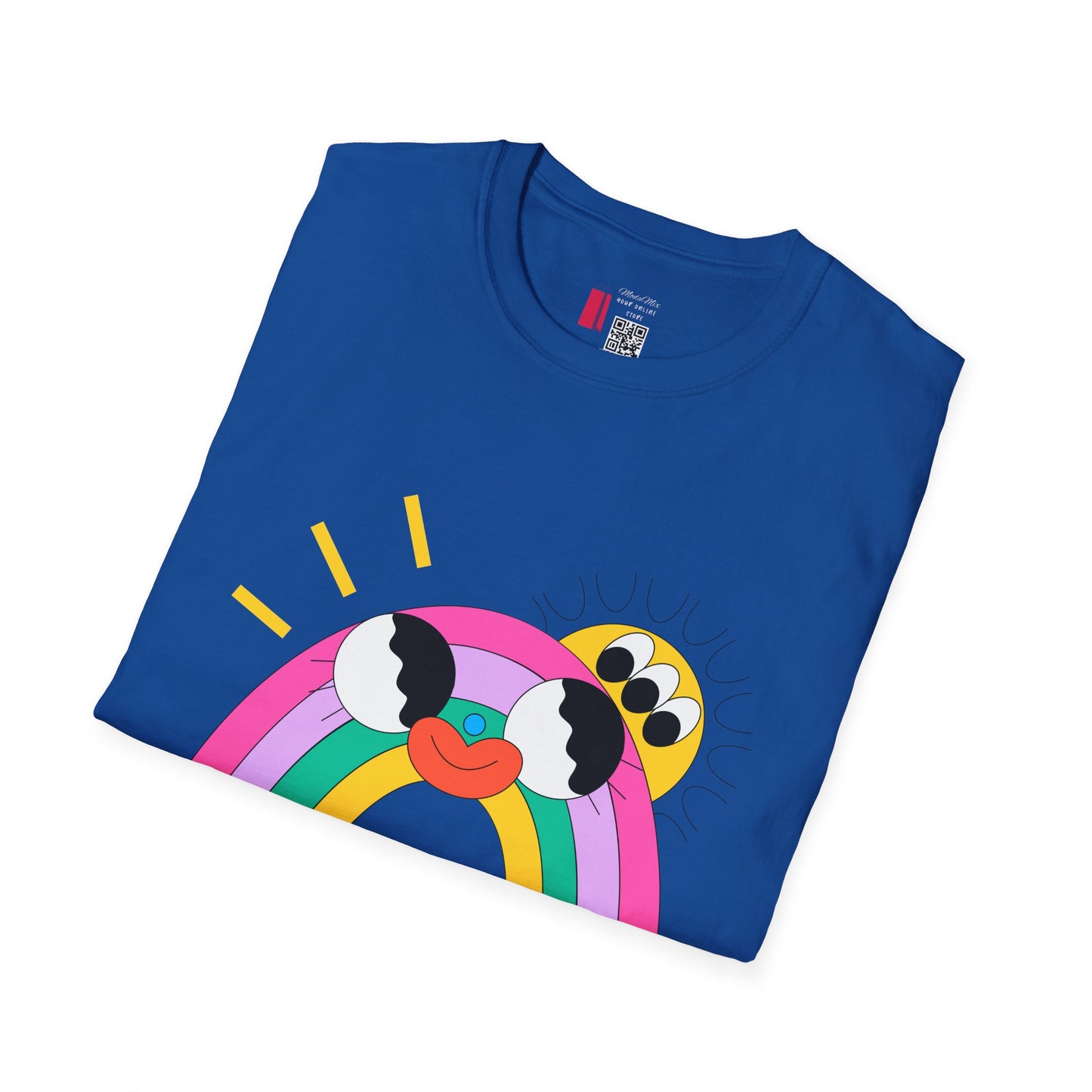 Kawaii Rainbow Smile T-Shirt — Cute Rainbow with Heart & Cloud Faces