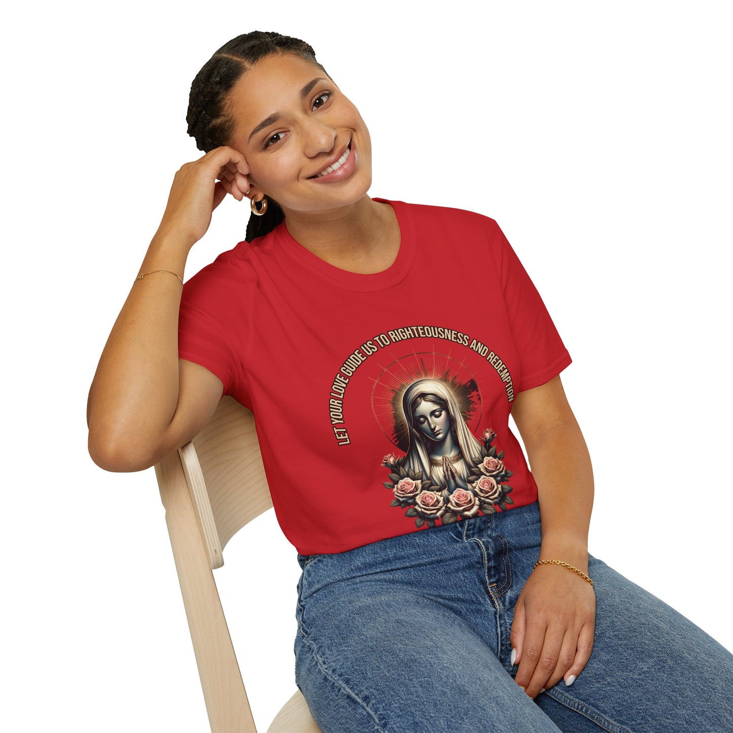 Virgin Mary Roses T-Shirt — 'Let Them Know We’re Be Kind And Gentle' Religious Tee