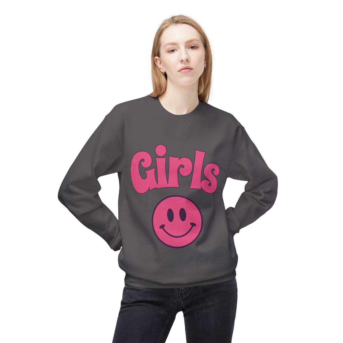 Girls Smiley Crewneck Sweatshirt – Retro Pink Logo