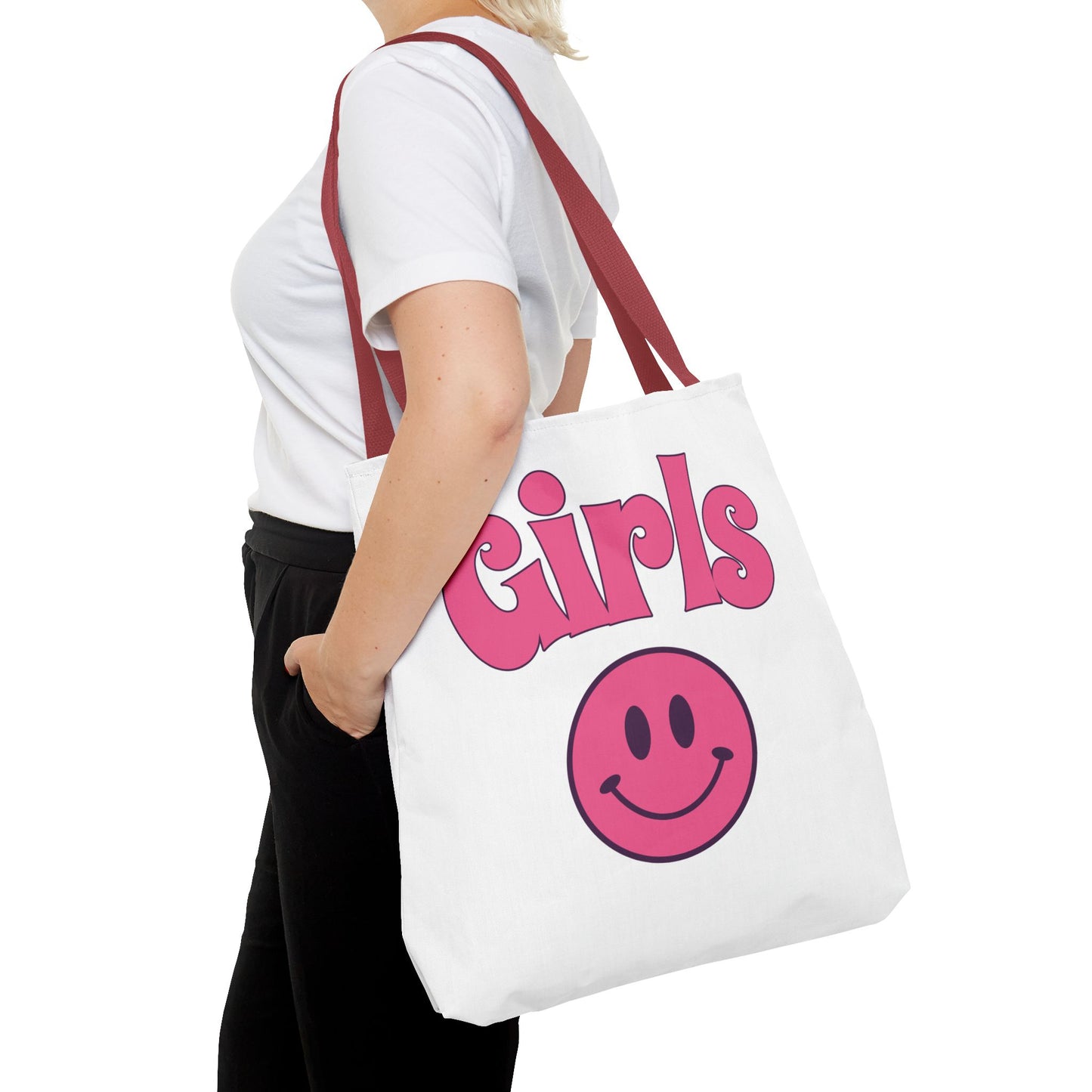Girls Pink Smile Tote Bag — Cute Retro Smiley Shopper