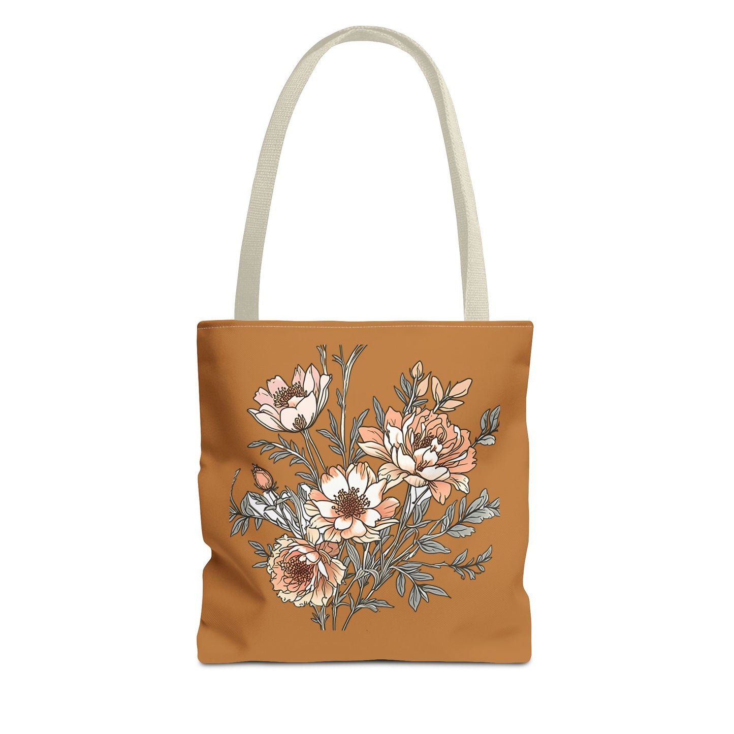 Floral Bouquet Tote Bag — Vintage Rust Floral Canvas Tote
