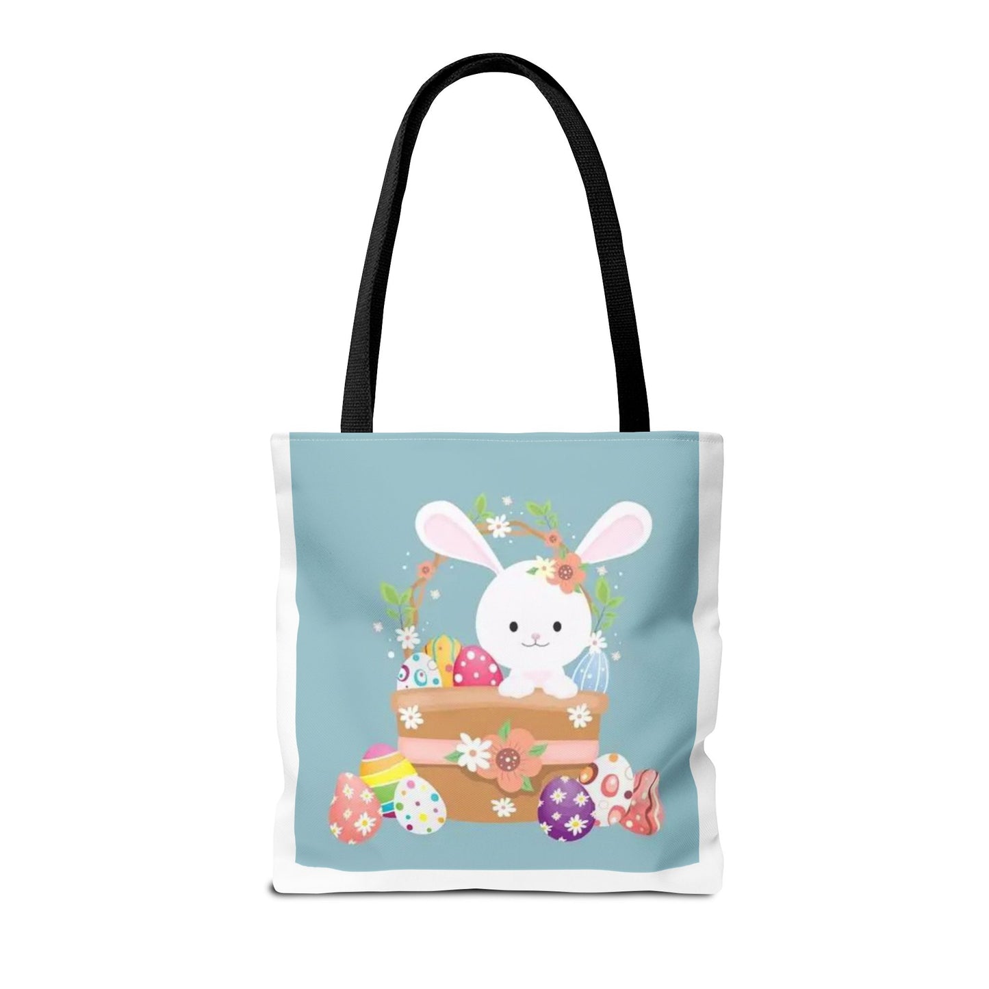 Easter Bunny Tote Bag — Cute Floral Bunny with Painted Eggs All-Over Print