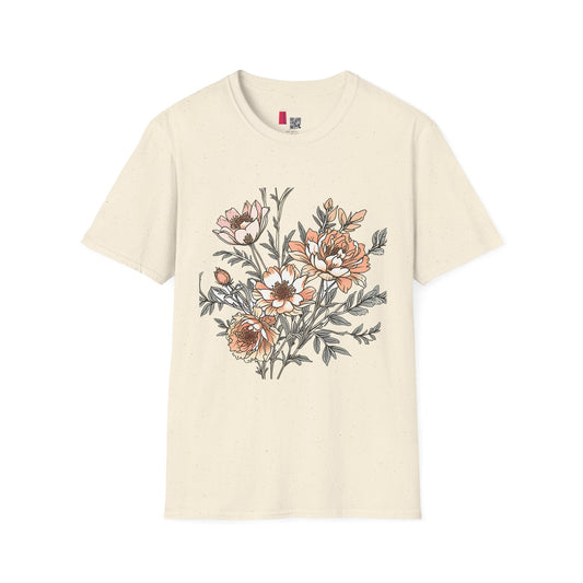 Floral Bouquet Tee - Vintage Peach Botanical T-Shirt