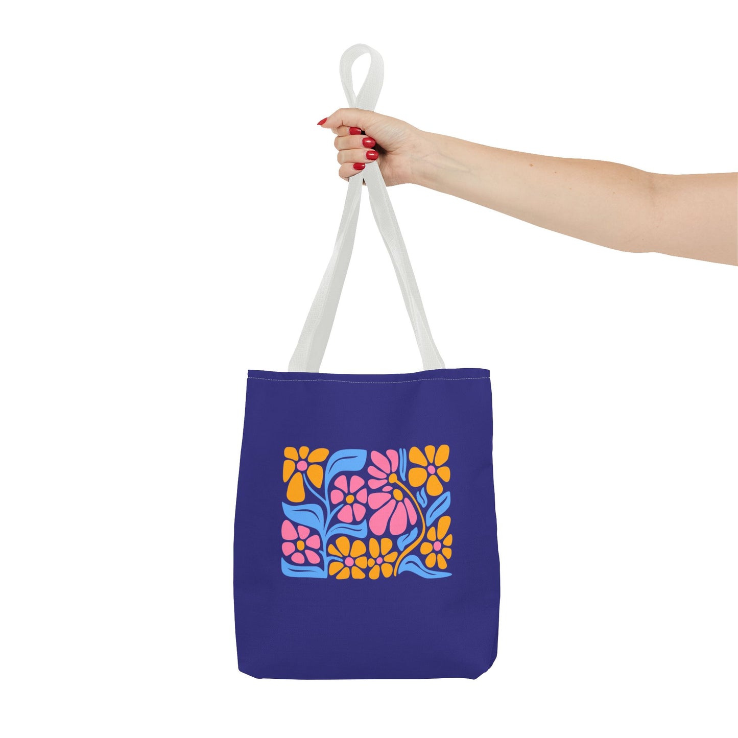 Floral Pop Tote Bag — Bright Retro Flower Pattern on Purple