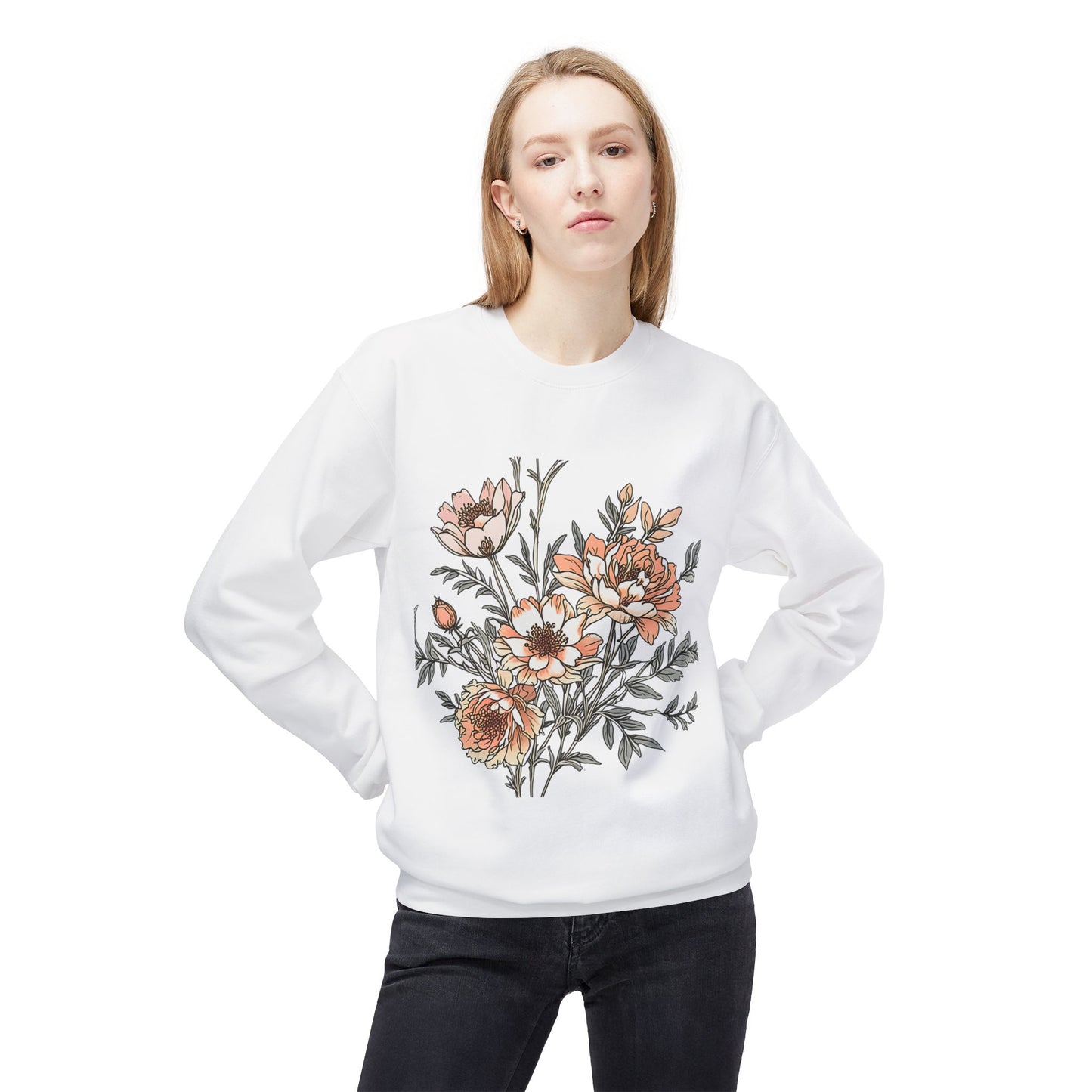 Floral Bouquet Crewneck Sweatshirt — Vintage Peach Blooms