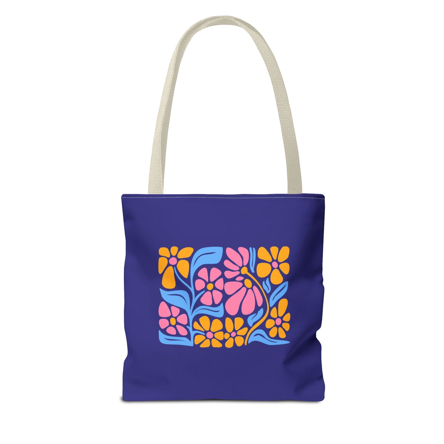 Floral Pop Tote Bag — Bright Retro Flower Pattern on Purple