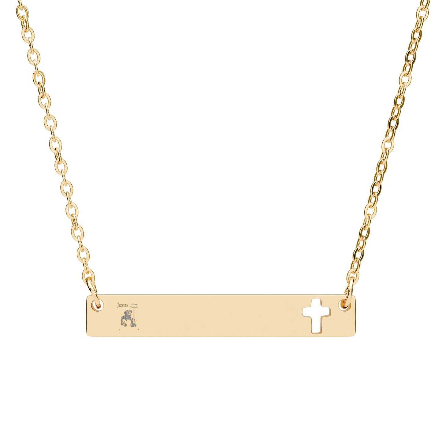 Cutout Cross Bar Necklace — Engraved Cutout Cross Pendant