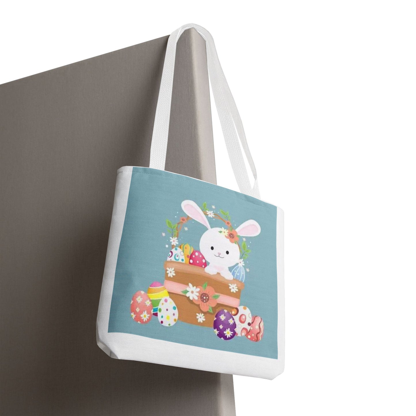 Easter Bunny Tote Bag — Cute Floral Bunny with Painted Eggs All-Over Print
