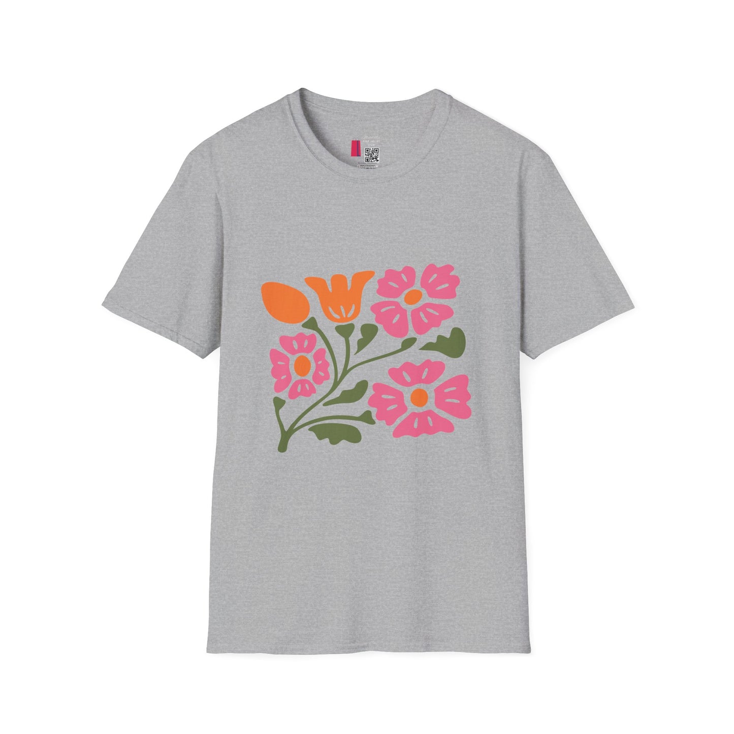 Floral Folk Art Tee — Pink & Orange Vintage Flower Graphic T-Shirt