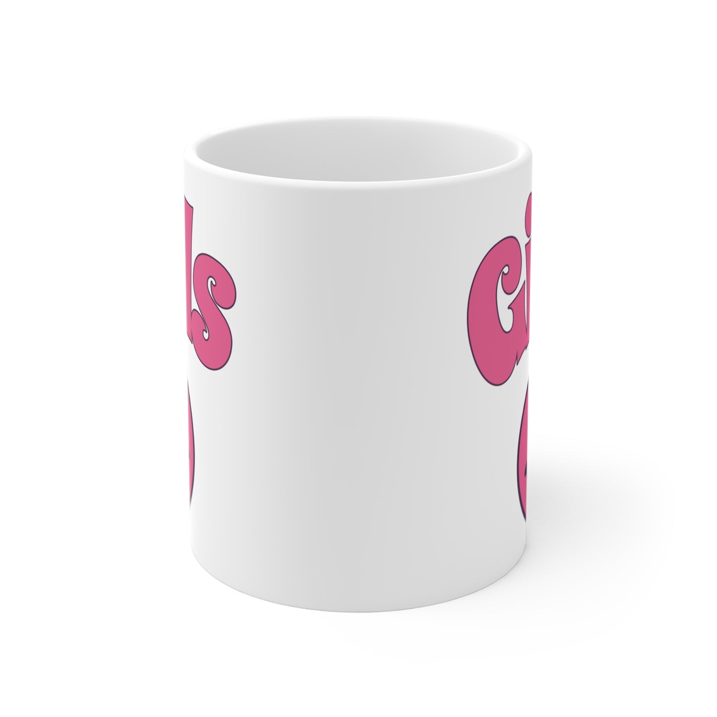 Girls Smiley Face Coffee Mug — Retro Pink Happy Face 11oz