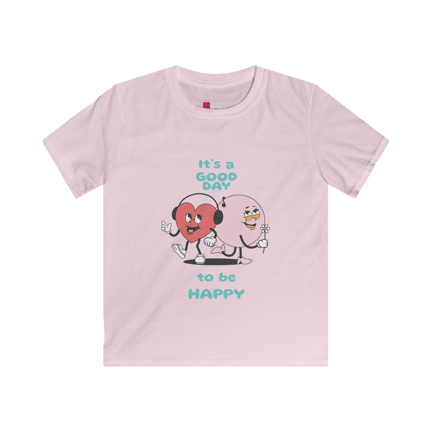 Kids Tee — "It's a Good Day to Be Happy" Heart & Donut Cute Graphic