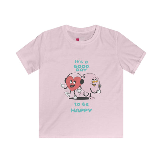 Kids Tee — "It's a Good Day to Be Happy" Heart & Donut Cute Graphic