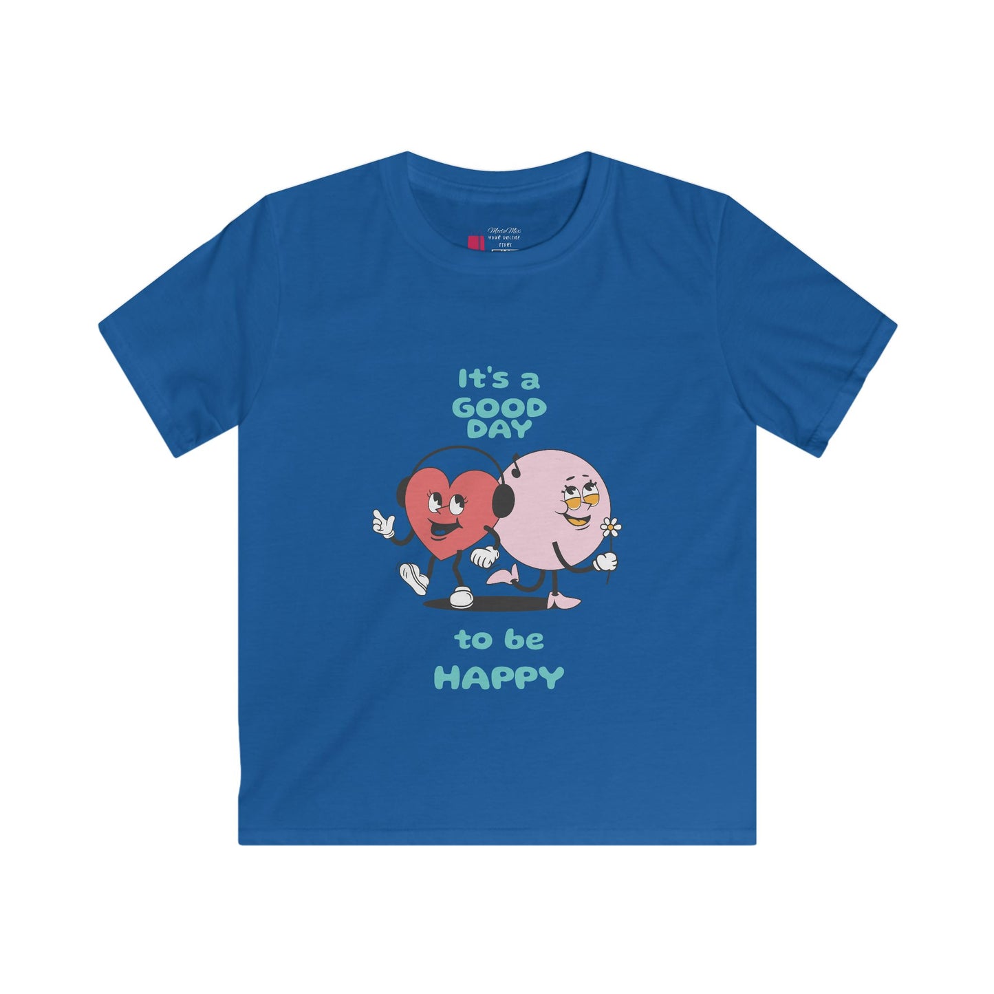 Kids Tee — "It's a Good Day to Be Happy" Heart & Donut Cute Graphic