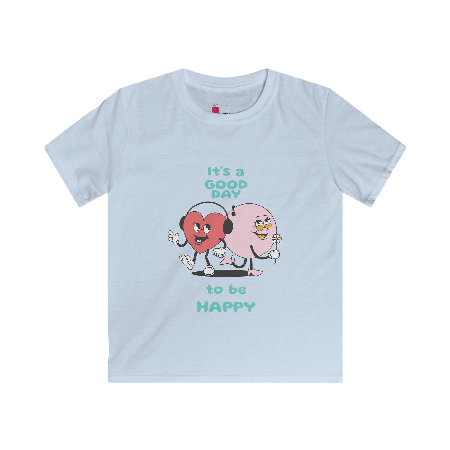 Kids Tee — "It's a Good Day to Be Happy" Heart & Donut Cute Graphic