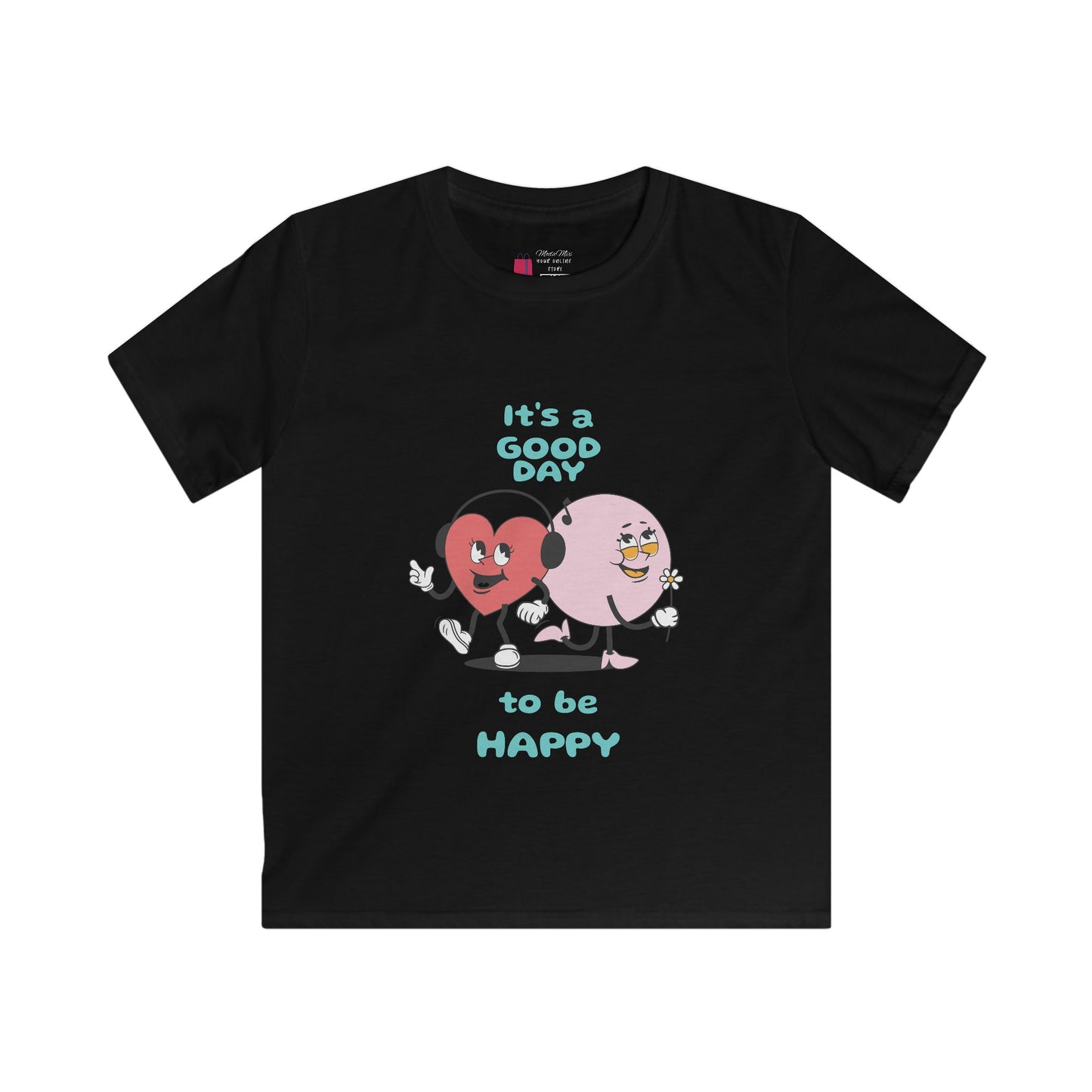 Kids Tee — "It's a Good Day to Be Happy" Heart & Donut Cute Graphic