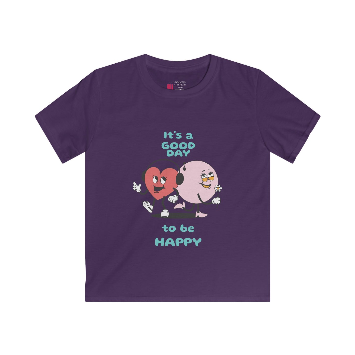 Kids Tee — "It's a Good Day to Be Happy" Heart & Donut Cute Graphic