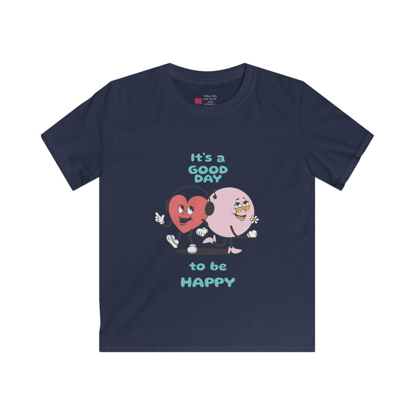Kids Tee — "It's a Good Day to Be Happy" Heart & Donut Cute Graphic