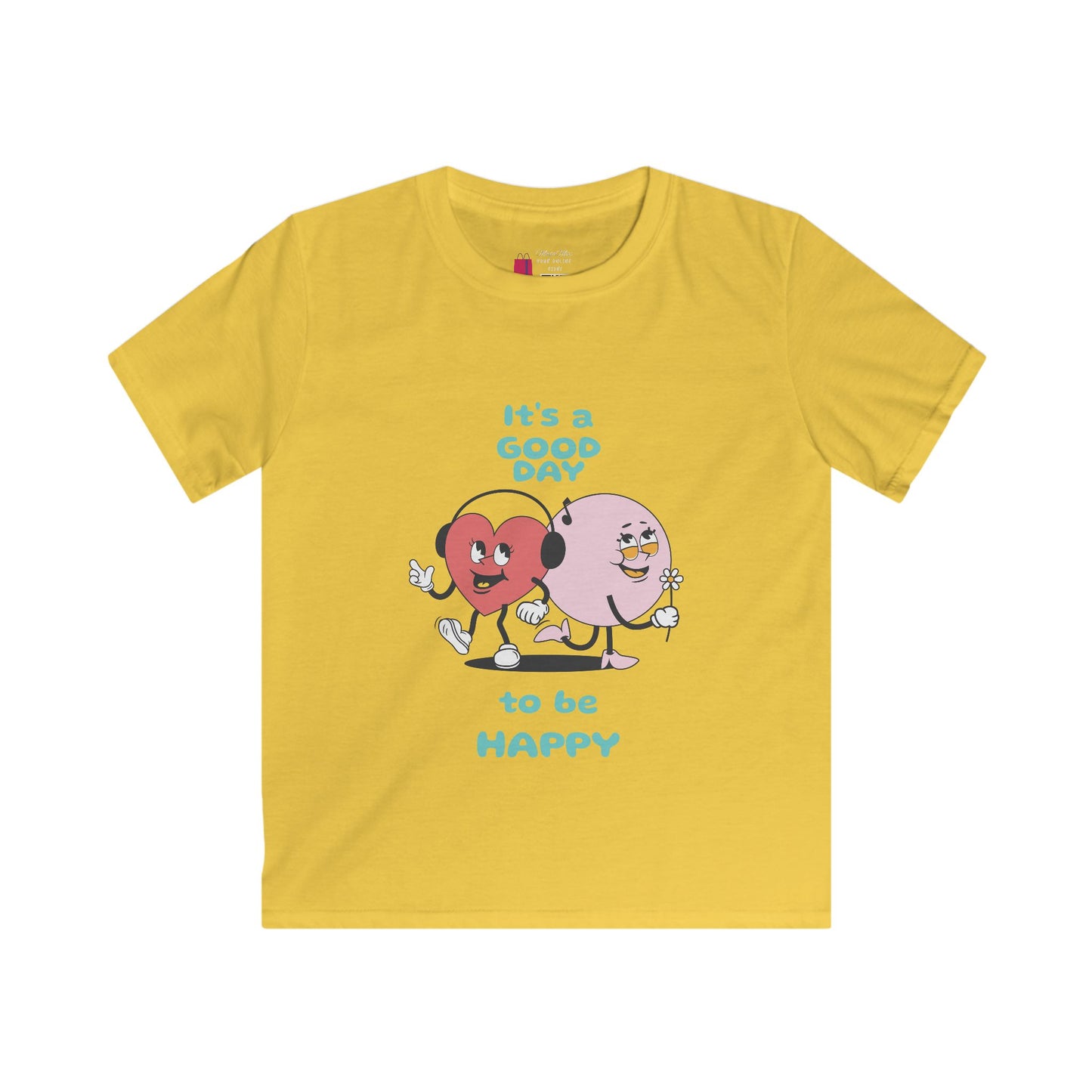 Kids Tee — "It's a Good Day to Be Happy" Heart & Donut Cute Graphic