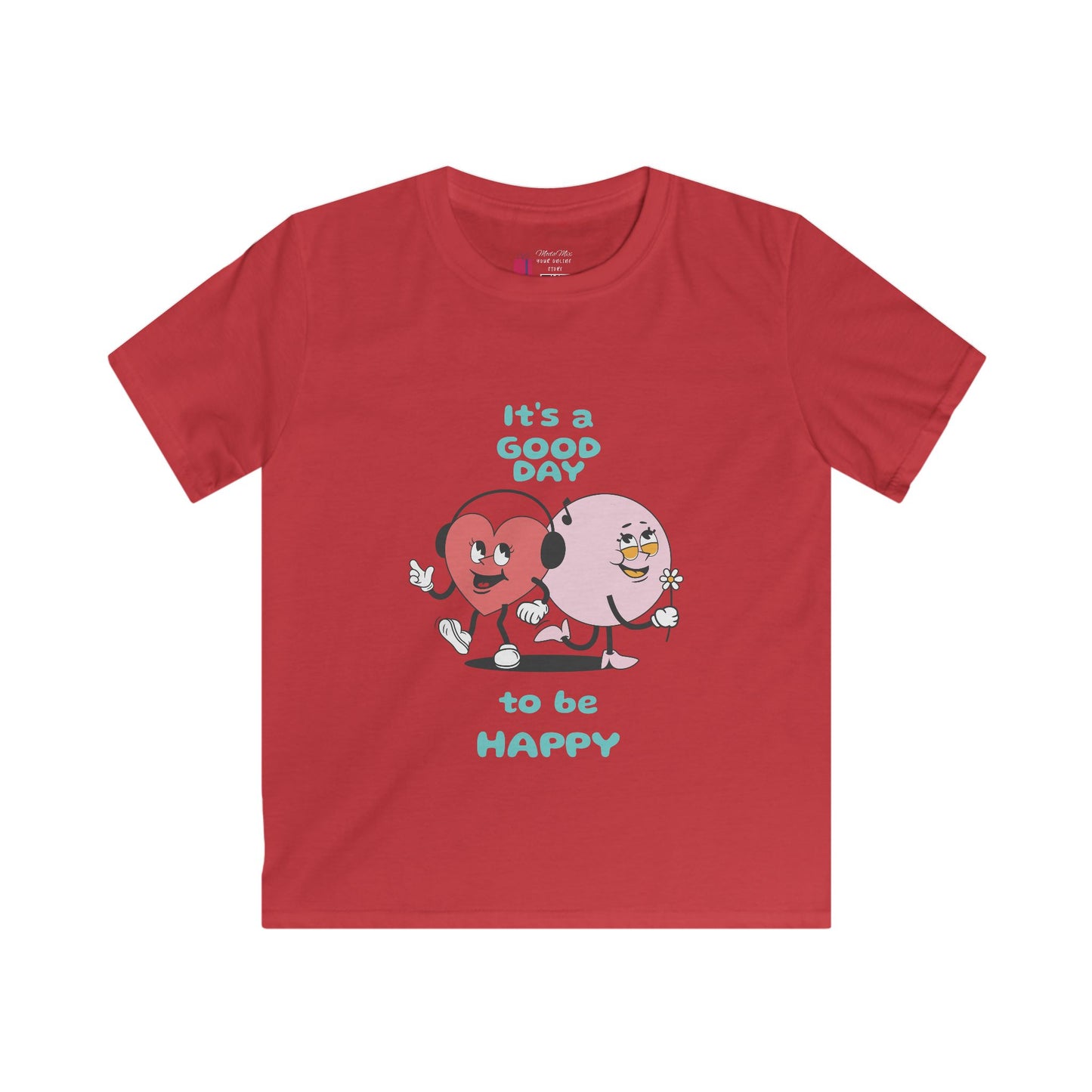 Kids Tee — "It's a Good Day to Be Happy" Heart & Donut Cute Graphic