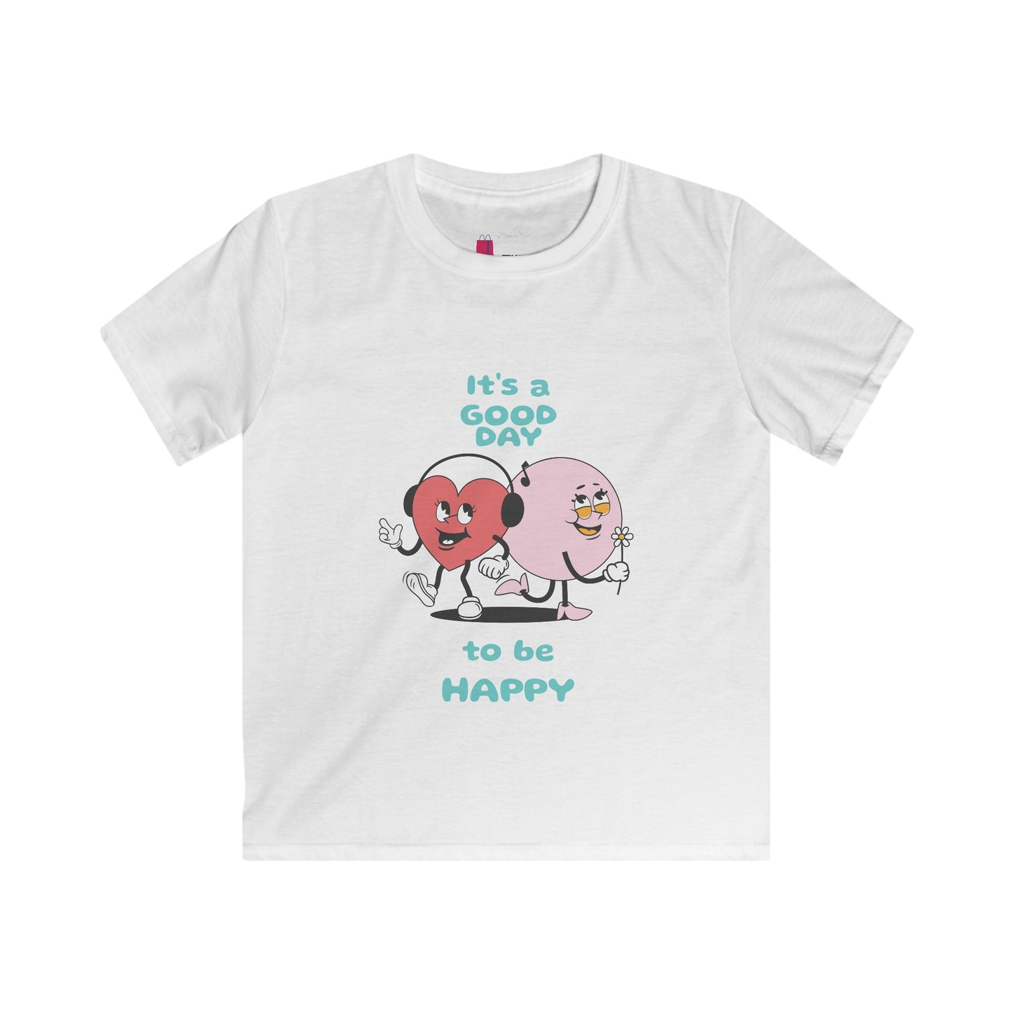 Kids Tee — "It's a Good Day to Be Happy" Heart & Donut Cute Graphic