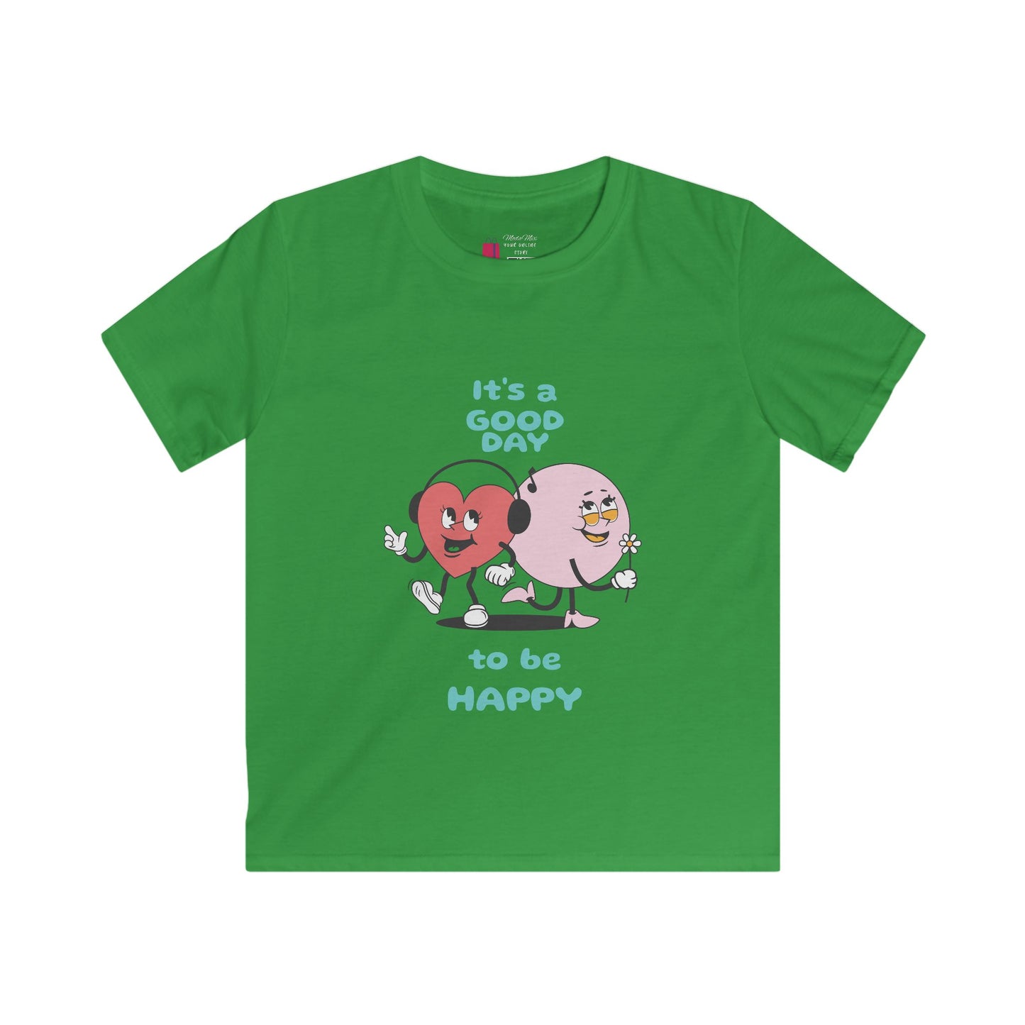 Kids Tee — "It's a Good Day to Be Happy" Heart & Donut Cute Graphic